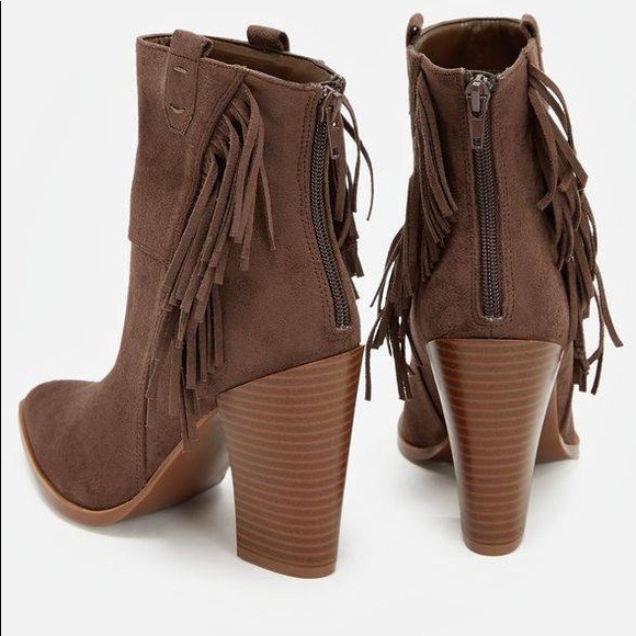 Shoes - ***LAST PAIR*** Brown Fringe Heeled Bootie Sz8 NIB